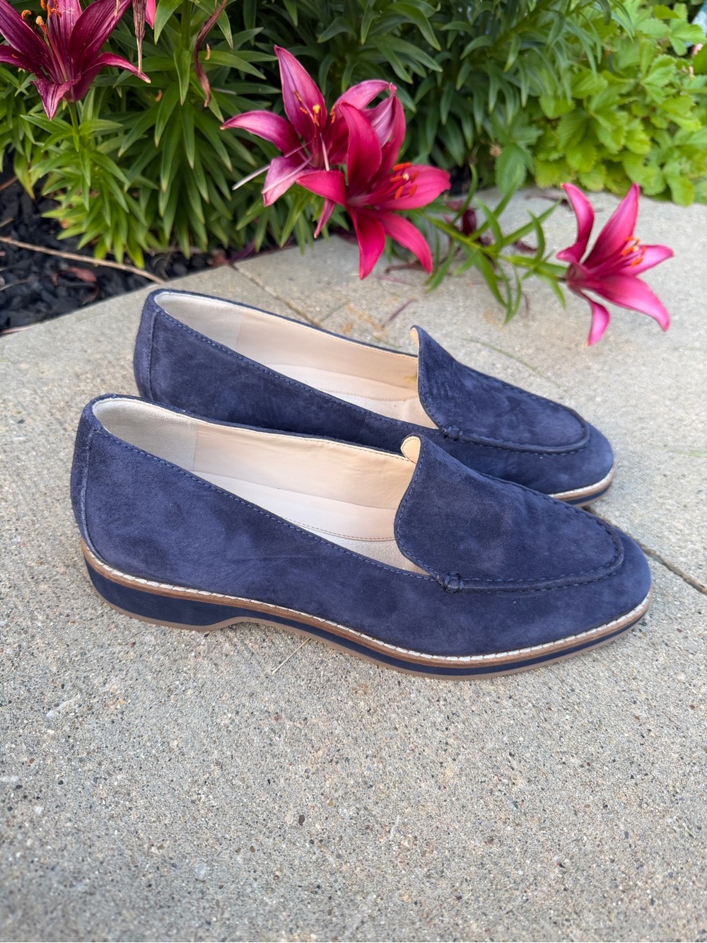 Cole Haan Navy Suede Penny Loafers
